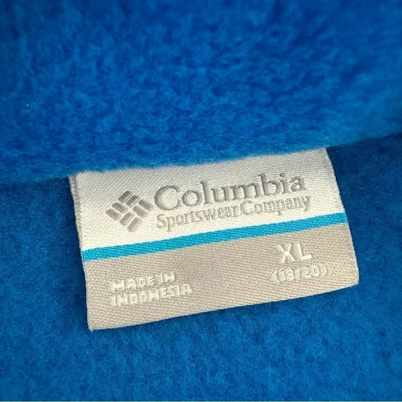 Columbia Boys XL 18/20 Steens Mtn Overlay Fleece Zip Up Jacket Blue Gray Camping - Picture 2 of 6